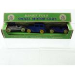 A Pre-War DINKY Toys No 35 Small Motor Cars set complete with three cars in 1st issue diorama