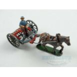 A diecast QUIRALU or WEND-AL horse drawn operating hay rake with driver - G unboxed