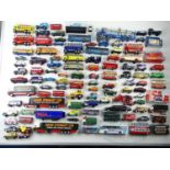 A large quantity of mostly unboxed diecast cars, buses, lorries etc. - F/VG unboxed (Q)