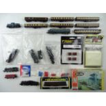 A mixed group of N gauge locomotives, coaches and accessories by various manufactures, some for