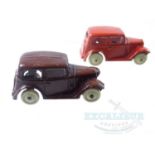 A pair of Pre-War DINKY 35a Austin 7 saloon cars, cream wheels, condition F/G (2)