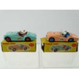 A pair of DINKY 111 Triumph TR2 Sport cars - one in salmon one in turquoise - G (one missing