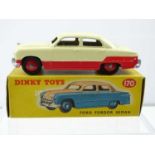 A DINKY 170 Ford Fordor Sedan lowline cream / red - silver paint to fuel cap - VG in VG box