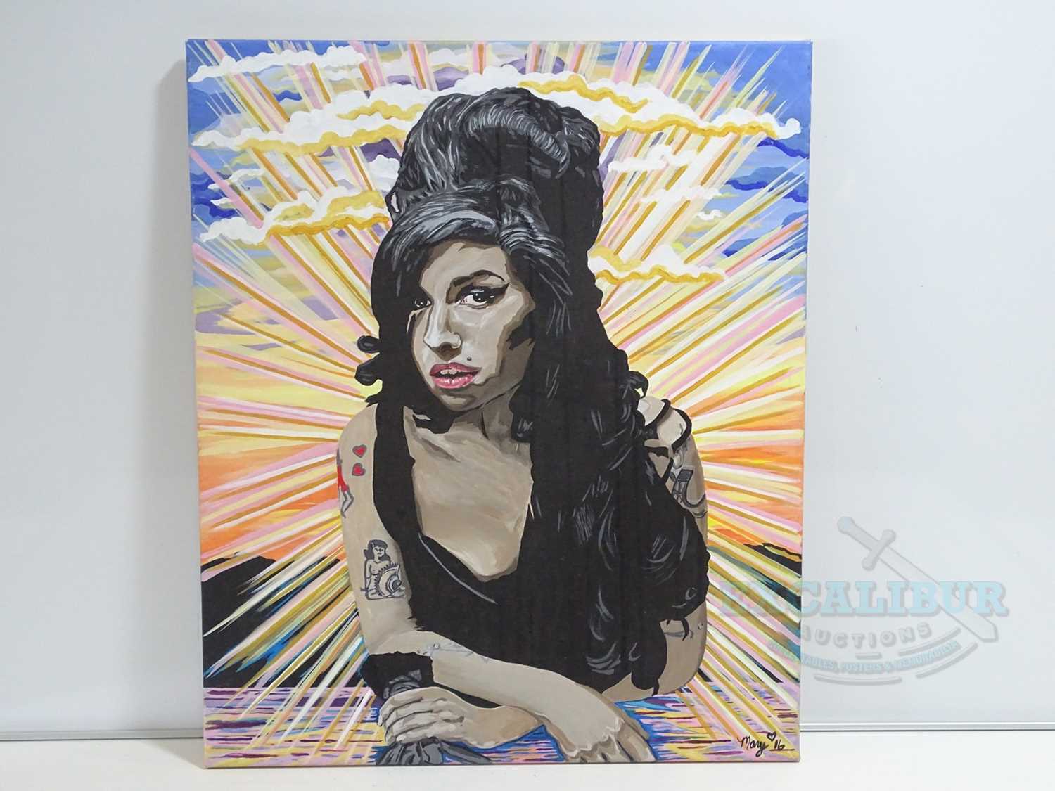 AMY WINEHOUSE - A painted Amy Winehouse portrait on canvas signed 'May '16' together with a framed - Image 4 of 4