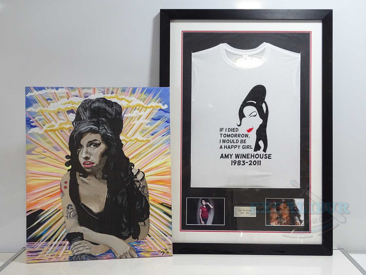 AMY WINEHOUSE - A painted Amy Winehouse portrait on canvas signed 'May '16' together with a framed