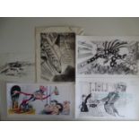 RICHARD WILLSON - A group of 5 Richard WILLSON satirical cartoon drawings - some black and white,