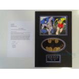 A signed '1989 Gold Foil Mega Batman Sticker' from the 'Special Archives' of the SuperMuseum in