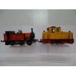 A pair of G scale 45mm locomotives comprising an LGB Schoema diesel in yellow and a scratchbuilt '