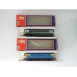 A pair of LIMA O gauge class 33 diesel locomotives in BR blue and green liveries - VG in G boxes (