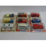 A group of MAJORETTE vans and cars all sealed in original bubble packs - VG/E in G/VG packs (9)