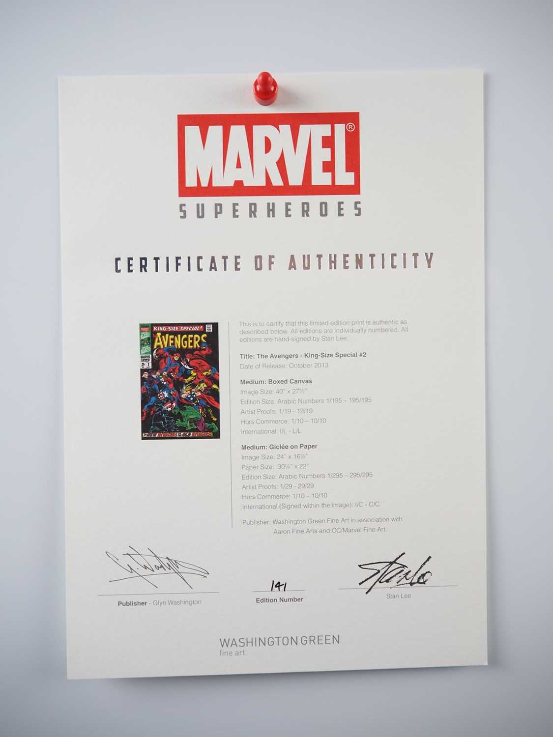 THE AVENGERS - KING-SIZE SPECIAL #2 - giclee on paper - edition 141 of 295 signed by STAN LEE - - Bild 8 aus 8