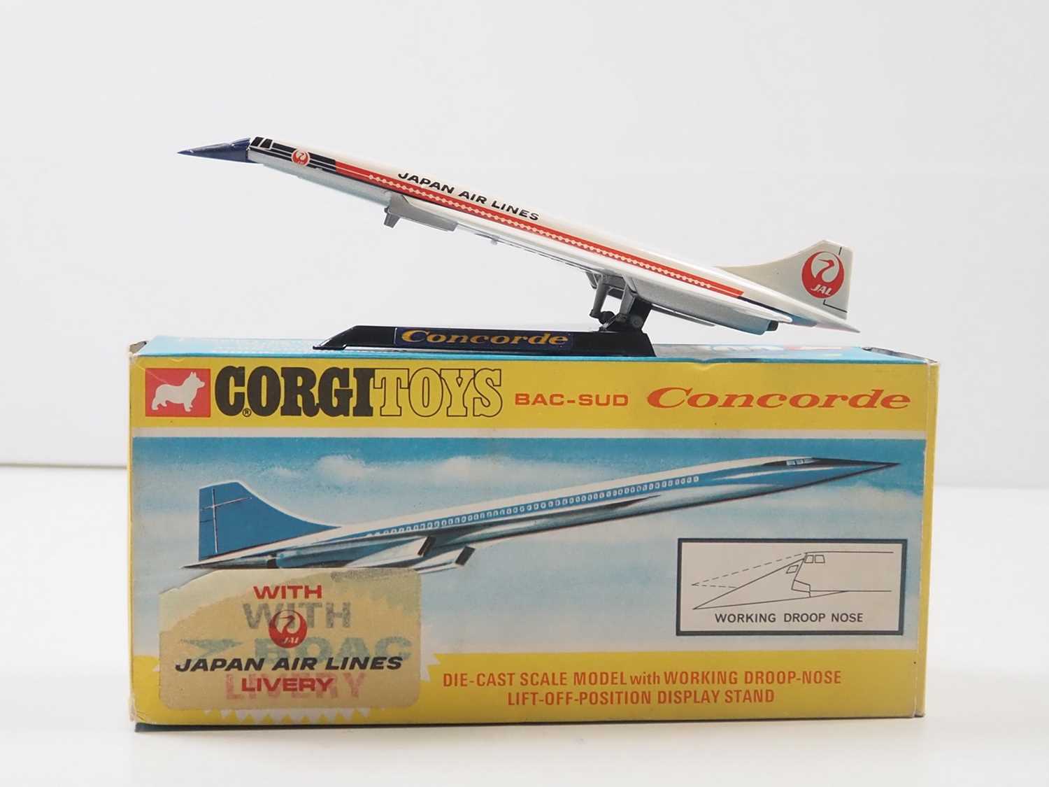 A rare boxed CORGI Toys No 652 Japan Air Lines BAC-SUD Concorde complete with stand and inner