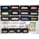 A group of ATLAS EDITIONS 1:87 scale static diecast trams from the 'Trams of the World' series