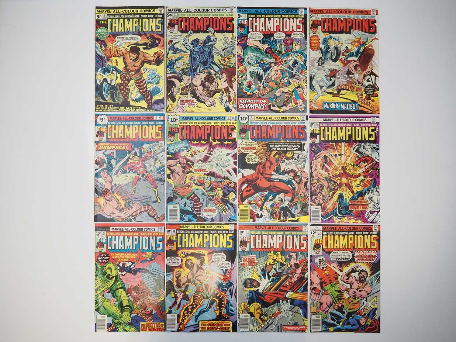 THE CHAMPIONS #1, 2, 3, 4, 5, 6, 7, 8, 9, 10, 11, 12 (12 in Lot) - (1975/1977 - MARVEL - UK Price