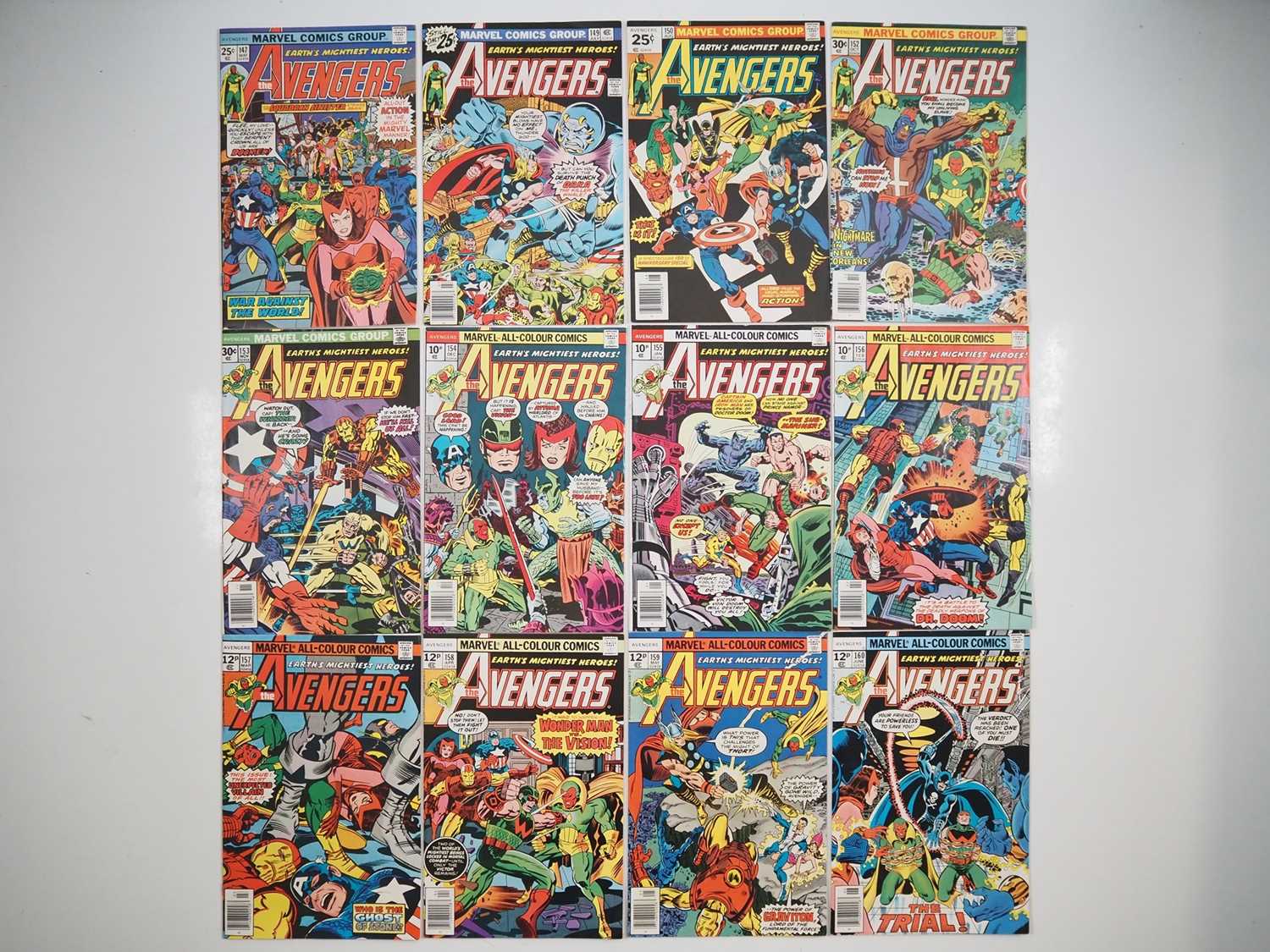 AVENGERS #147, 149, 150, 152 to 160 (12 in Lot) - (1976/1977 - MARVEL - UK & US Cover Price) -