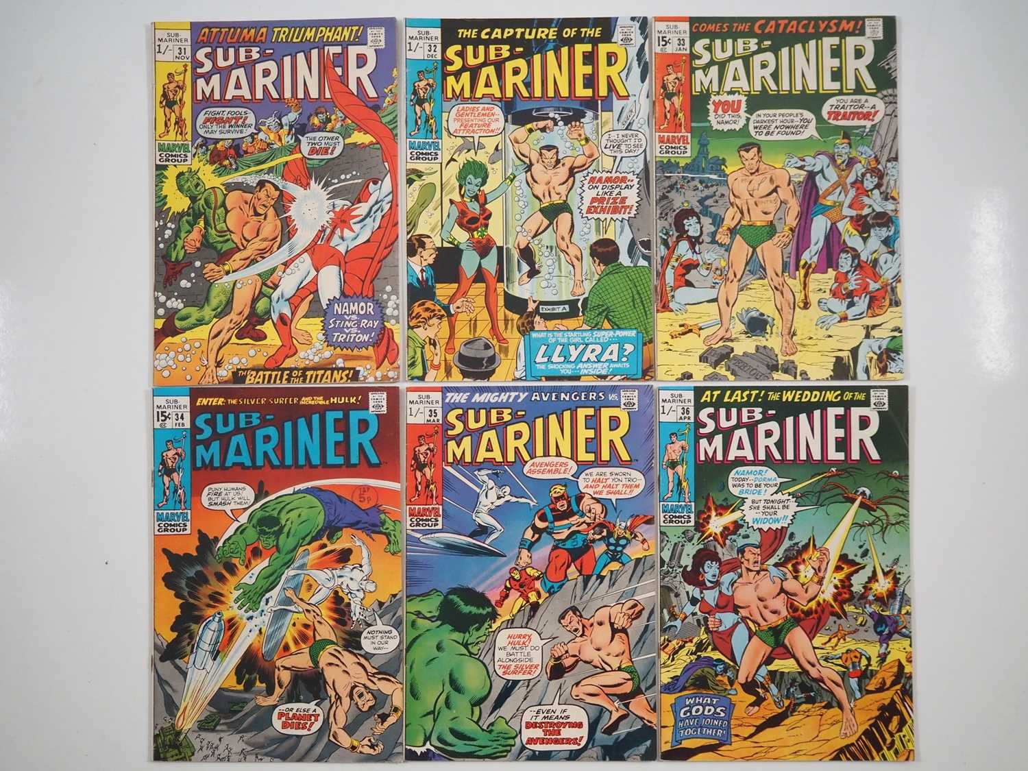 SUB-MARINER #31, 32, 33, 34, 35, 36 (6 in Lot) - (1970/1971 - MARVEL - US & UK Price Variant) -