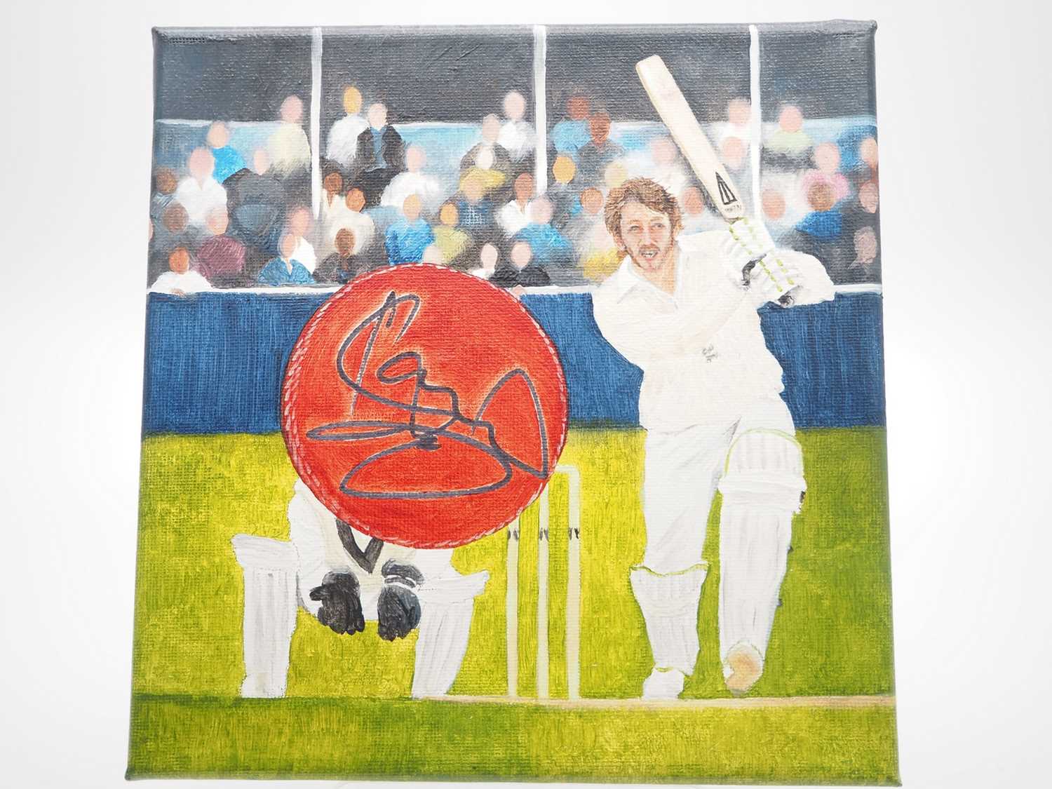 Lord Ian Botham signed canvas with artwork added by Beth Wood - A legend in front of the sticks. Put