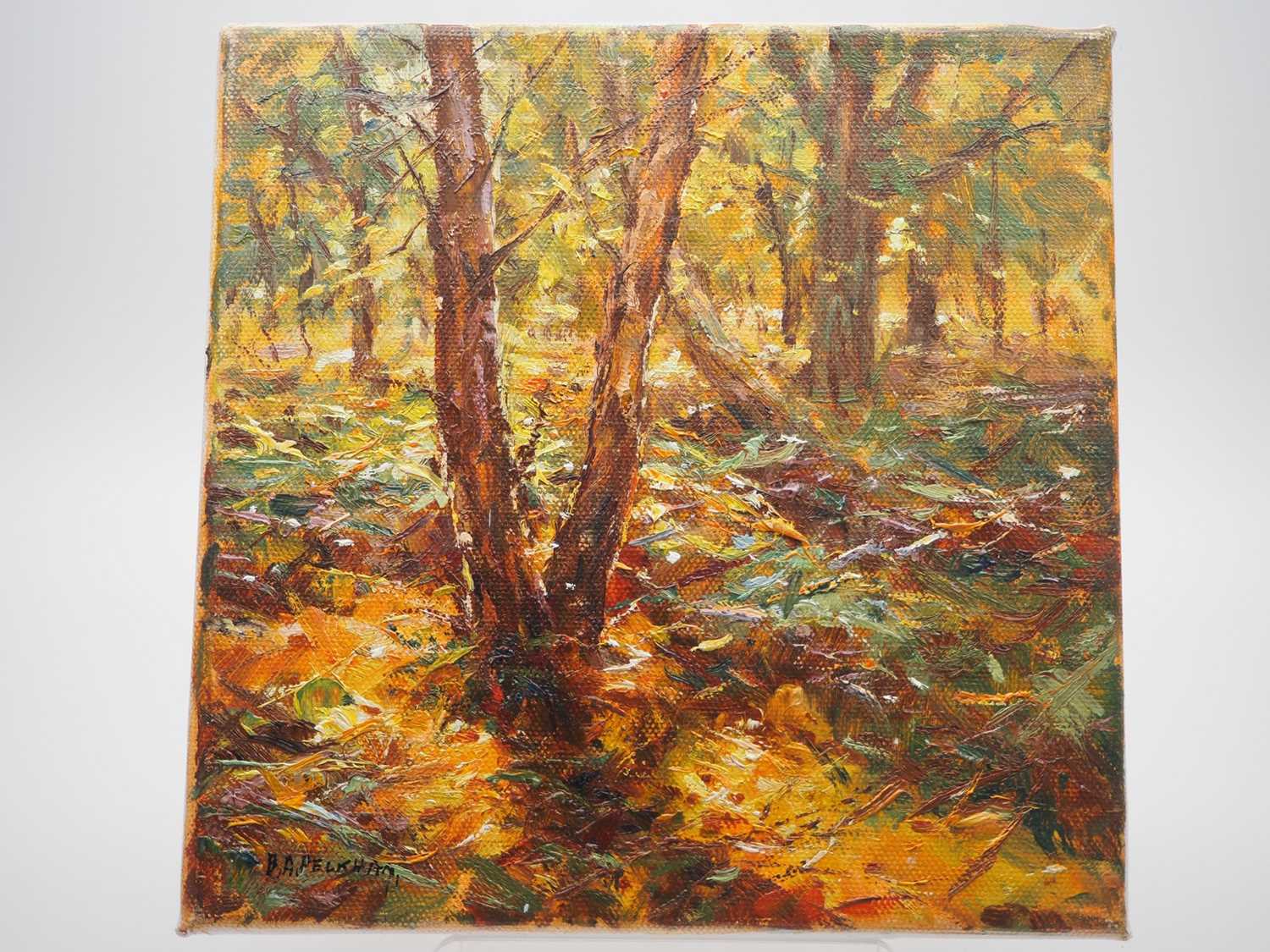 Barry Peckham 'FOREST' - oil on canvas - signed - 8" x 8" - PROVENANCE: Donated to and sold on