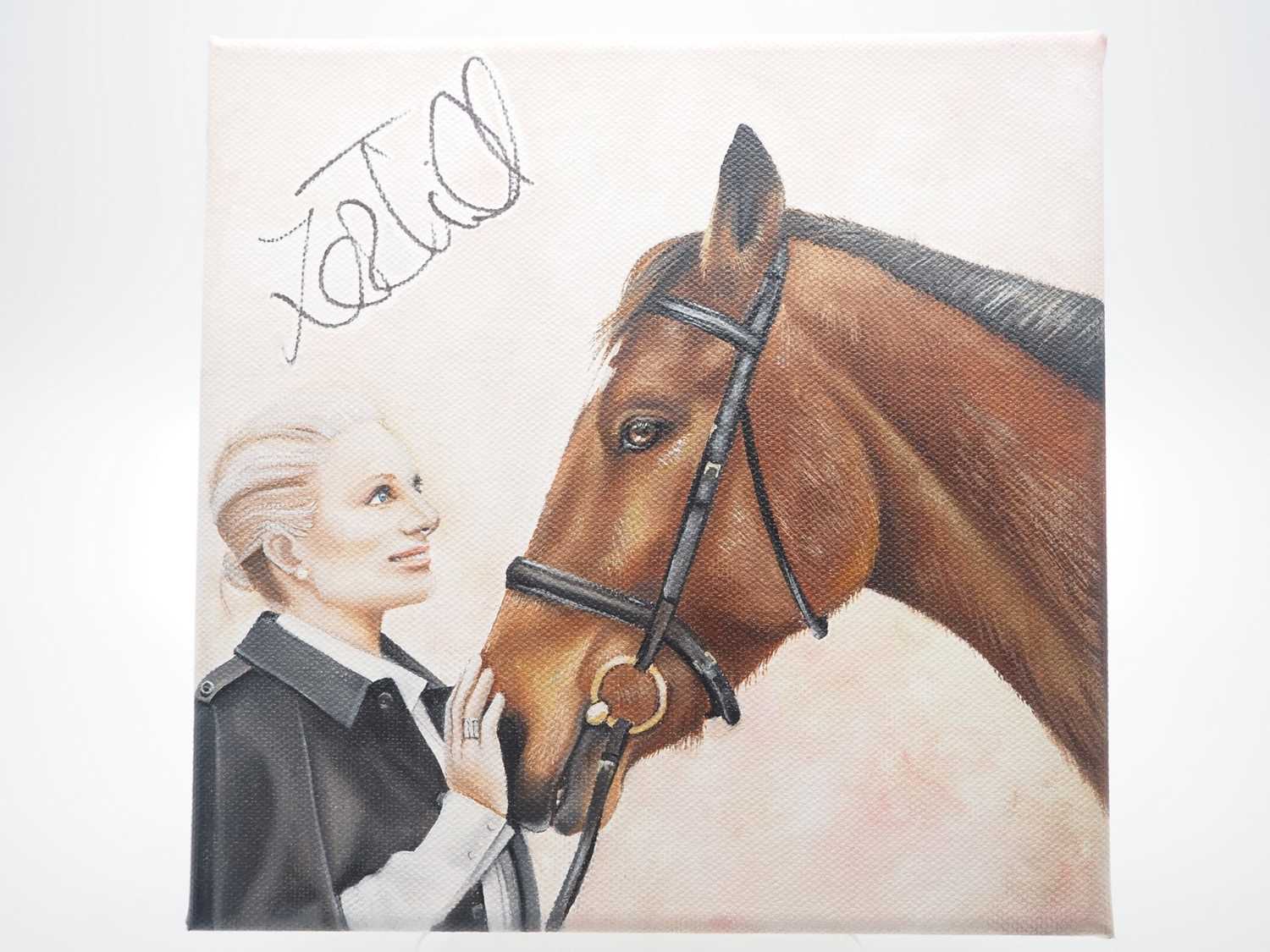 ZARA TINDALL signed canvas with artwork added by Cat Randall - a stunning likeness of Zara with