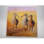 Hilary Tratt 'THREE BIRDS' - acrylic on canvas - signed - 8" x 8" - PROVENANCE: Donated to and