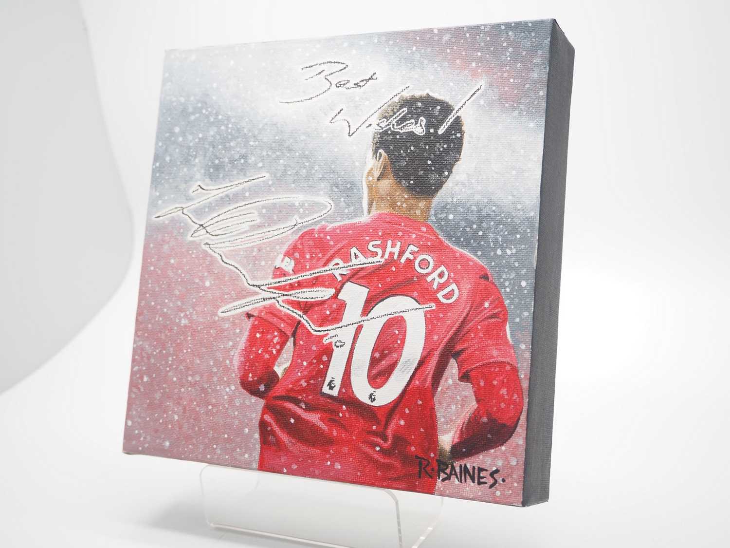 Marcus Rashford MBE signed canvas with artwork added by Ross Baines - An iconic image of Marcus - Image 2 of 3