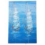 Mark Van Wingerden - 'CRAISER RACE 'Two Boats' - acrylic on sailcloth - signed to rear - 23.5" x