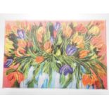 Lisa Cooper - 'VASE OF TULIPS' - print on canvas - 11.75" x 8" - PROVENANCE: Donated to and sold