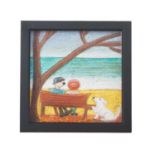 Louise Lawrence 'ROOM FOR ONE MORE?' pastels - signed - 8" x 8" in a 9.5" x 9.5" frame - PROVENANCE: