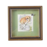 Sharon Healey 'DOG AND BONE' - decoupage - 4.25" x 5" in a 9.5" x 9.5" frame - PROVENANCE: Donated