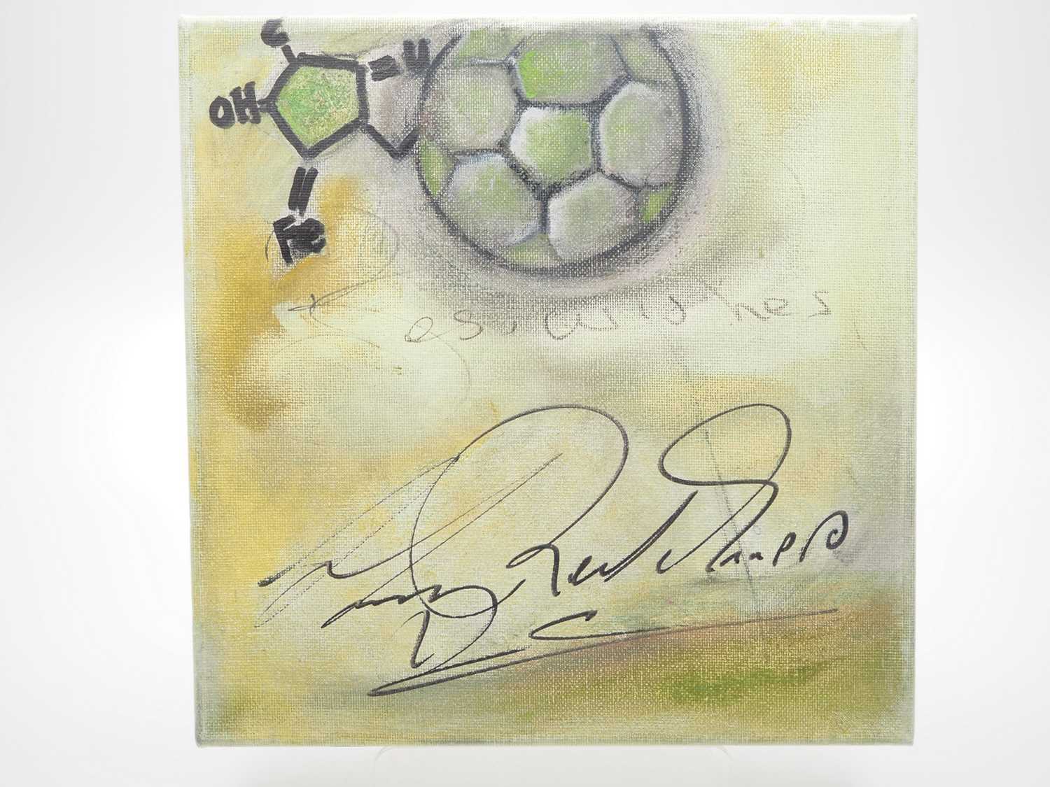 Harry Redknapp - signed canvas with football artwork added by Martin Kaye - - 8" x 8" -