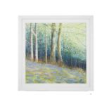 Brenda Farrell 'BIRCHES AND BLUEBELLS' - print on canvas - signed - 15.25" x 15.25" in a 19 " x