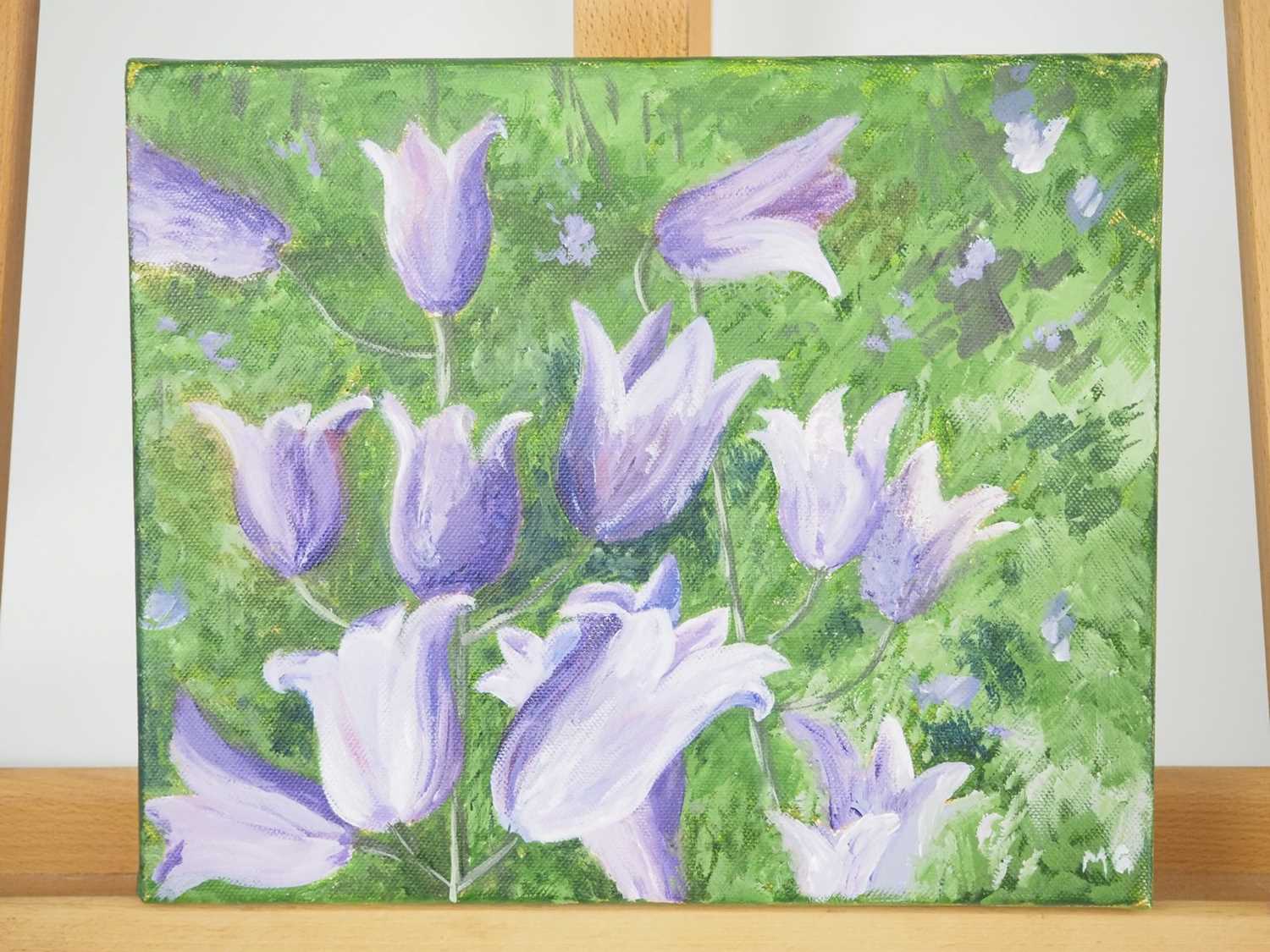 Marilyn Goodman 'BLUEBELLS' - oil on canvas - signed - 12" x 10" - PROVENANCE: Donated to and sold - Image 3 of 3