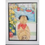 Lisa Cooper 'DOGGY IN THE WINDOW' - print - signed - 11.5" x 15.25" in 17" x 20.5" frame -