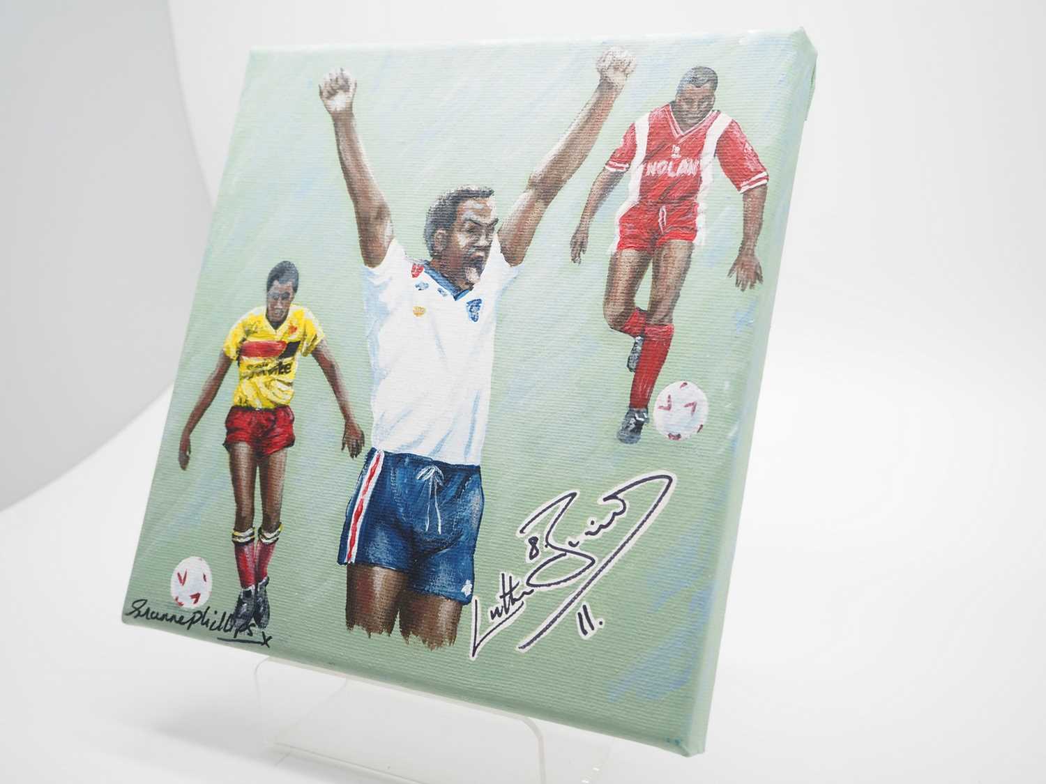 Luther Blissett OBE DL signed canvas with artwork added by Suzanne Phillips - An England - Image 2 of 4