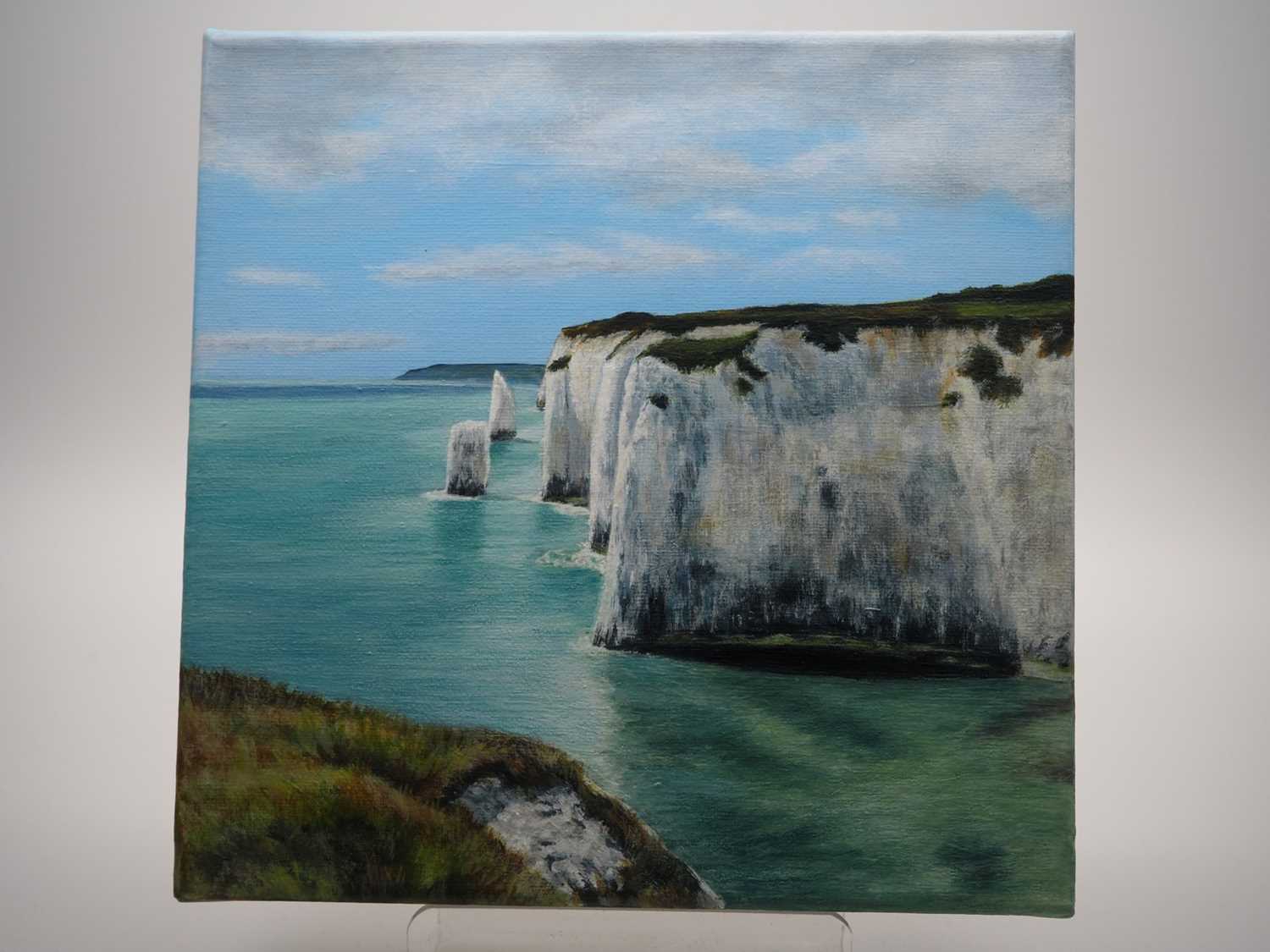 Sophie Hines 'OLD HARRY ROCKS' - acrylic on canvas - 8" x 8" - PROVENANCE: Donated to and sold on