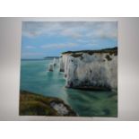 Sophie Hines 'OLD HARRY ROCKS' - acrylic on canvas - 8" x 8" - PROVENANCE: Donated to and sold on