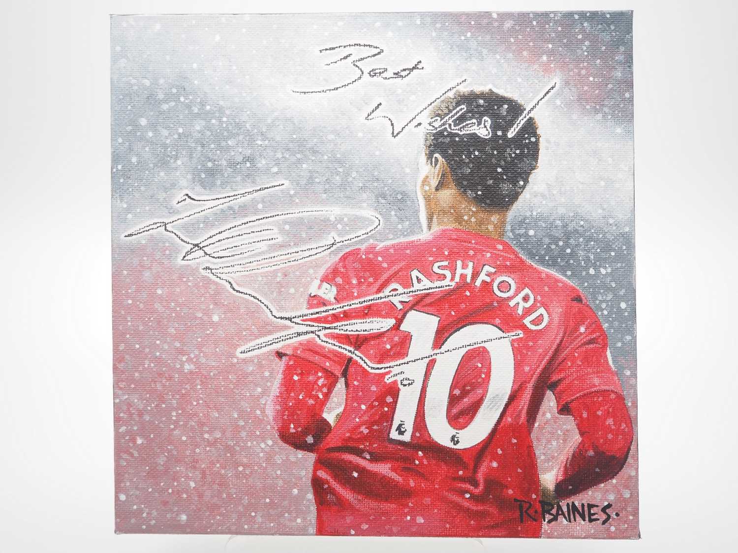 Marcus Rashford MBE signed canvas with artwork added by Ross Baines - An iconic image of Marcus