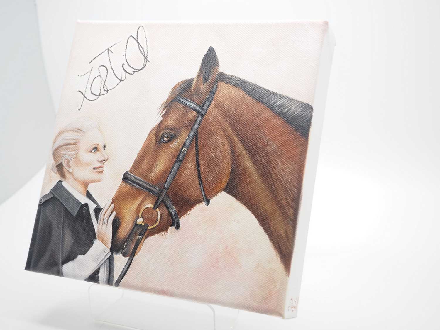 ZARA TINDALL signed canvas with artwork added by Cat Randall - a stunning likeness of Zara with - Image 2 of 3