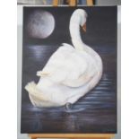 Linda Easter 'MOONGLOW SWAN' - signed - acrylic on canvas - 23.5" x 31.5" - PROVENANCE: Donated to