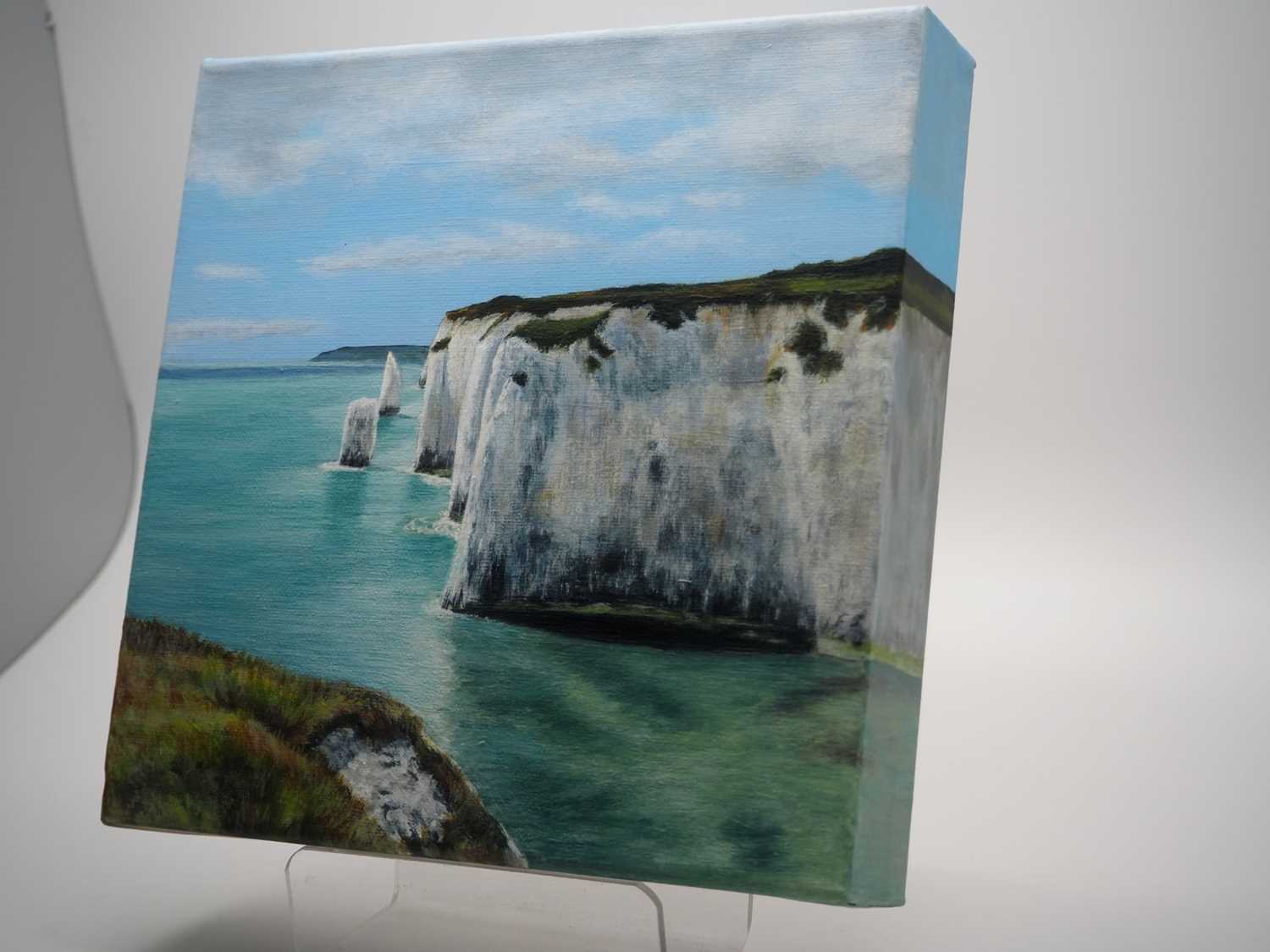 Sophie Hines 'OLD HARRY ROCKS' - acrylic on canvas - 8" x 8" - PROVENANCE: Donated to and sold on - Image 2 of 2