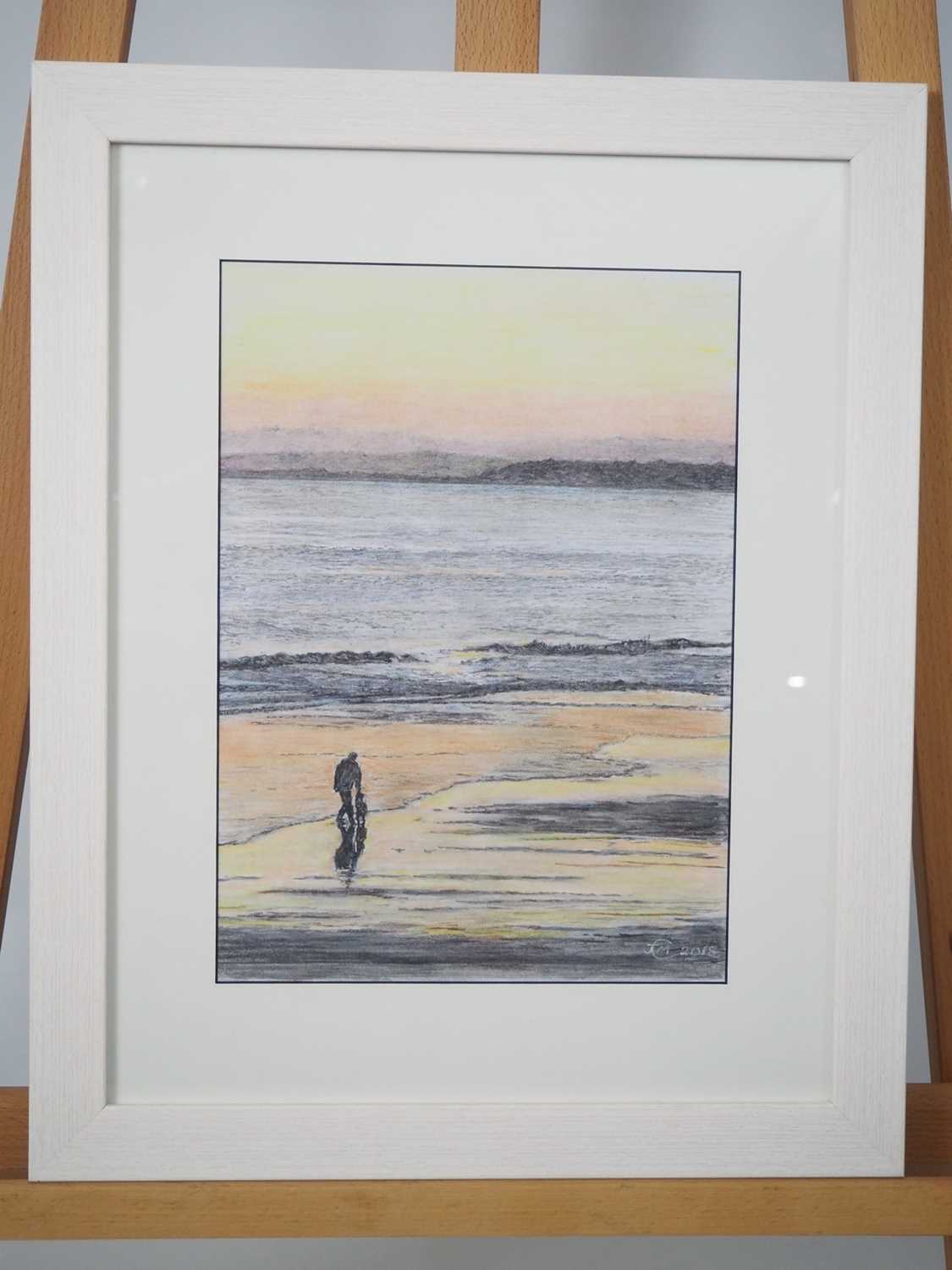 John Challenor - 'WINTER'S EVE, BOSCOMBE BEACH' - pencil on pastel paper - signed - 8.25" x 11.5" in - Image 3 of 3