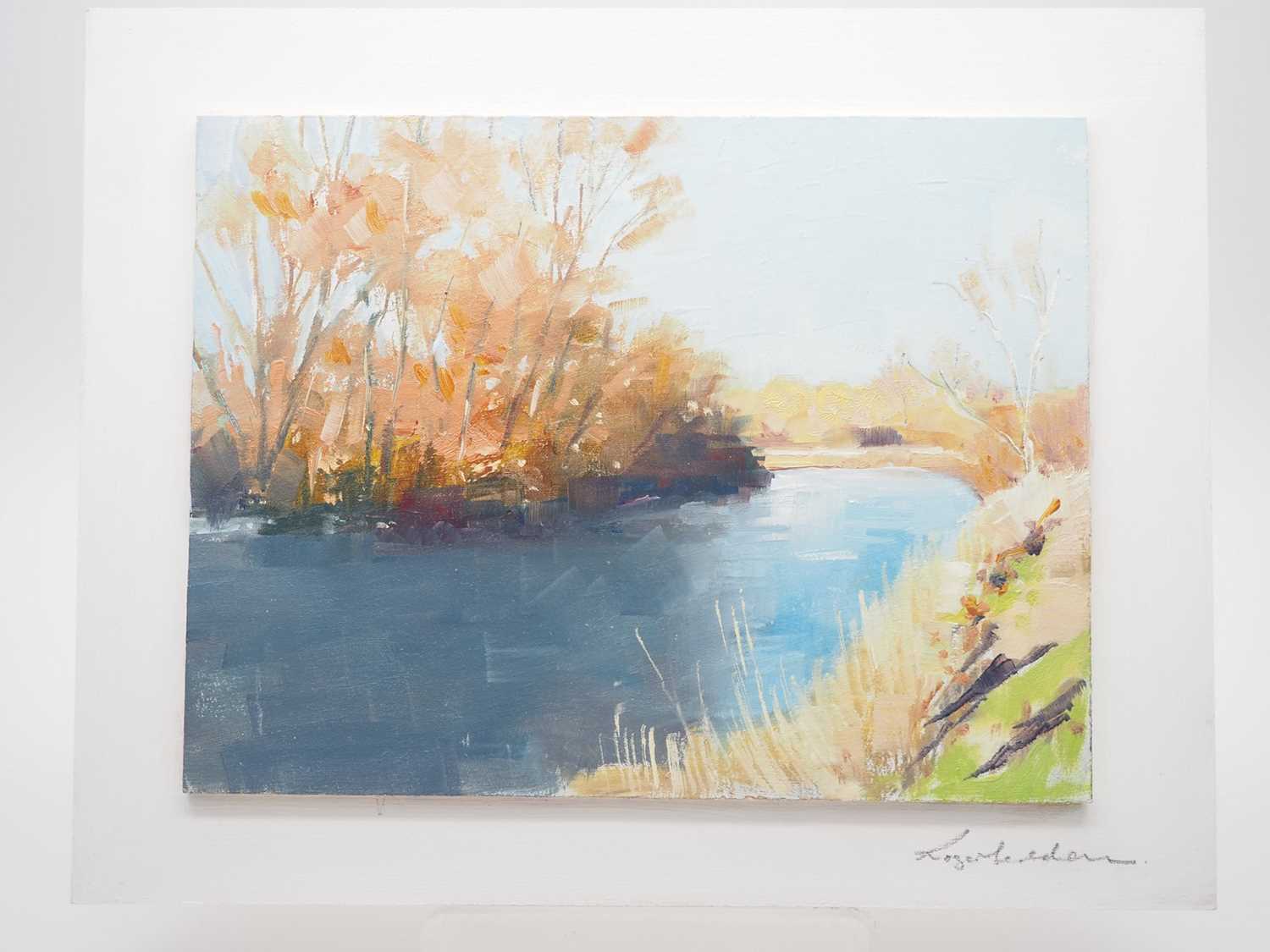 Roger Dell Seddon - 'EYE MEAD - RIVER ALLEN' - oil on wooden panel - signed - 8" x 6" mounted on a