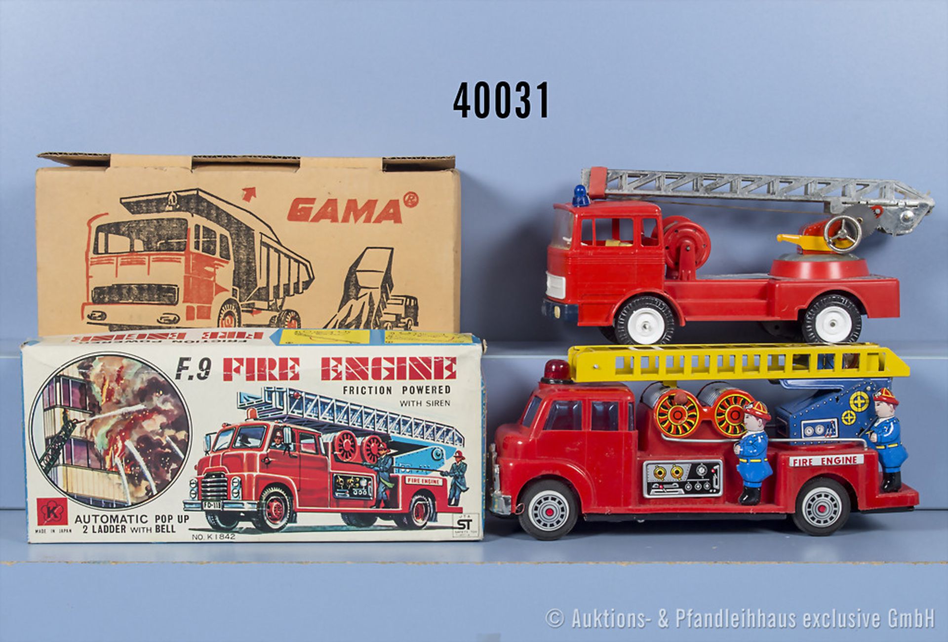 Konv. 2 Feuerwehrfahrzeuge, Kanto Toys F.9 Fire Engine und Gama 2501, Metall/Kunststoff, ...