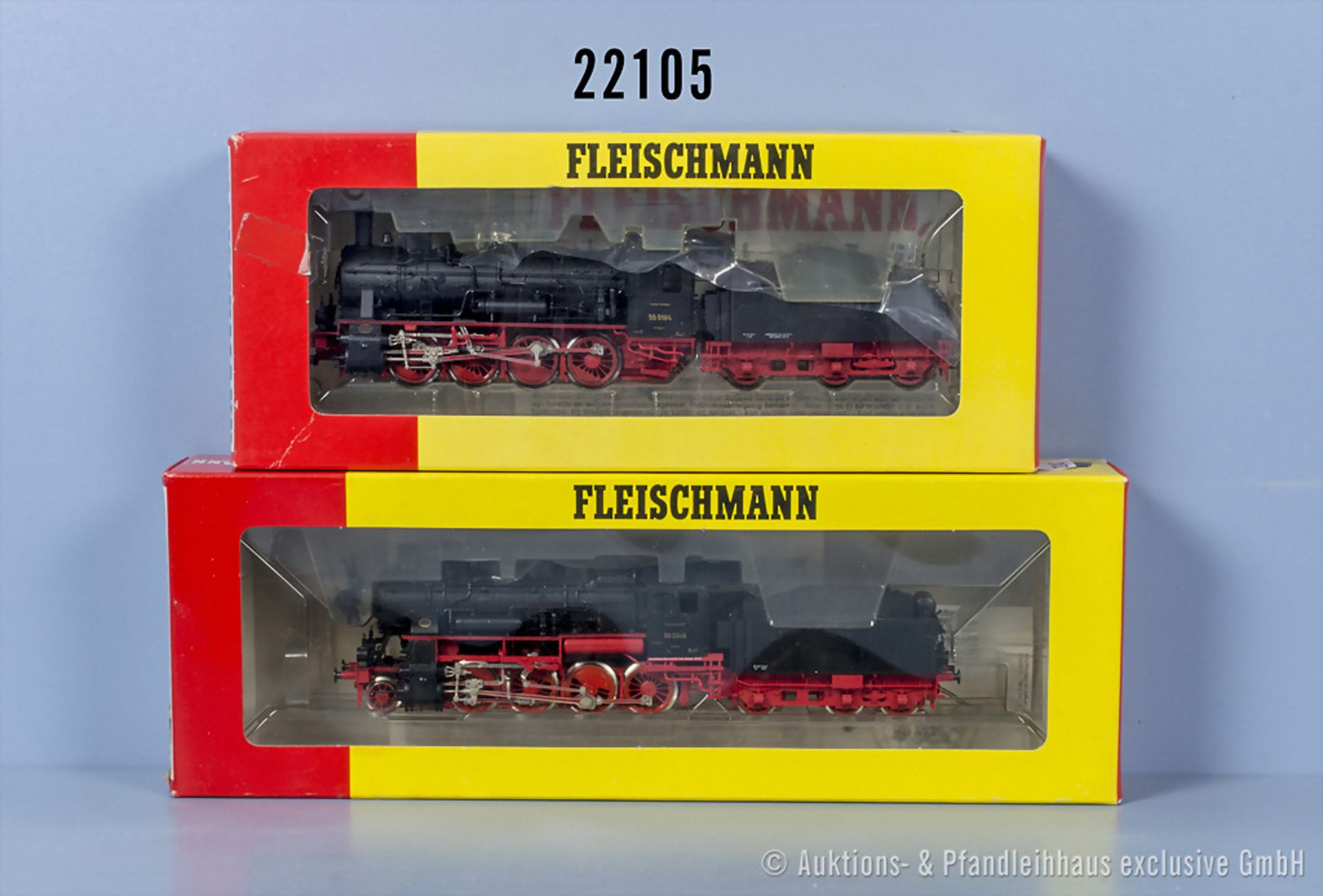 2 Fleischmann H0 Lokomotiven, dabei 4154 Schlepptenderlok der DRG, BN 55 5184 und 4156 ...