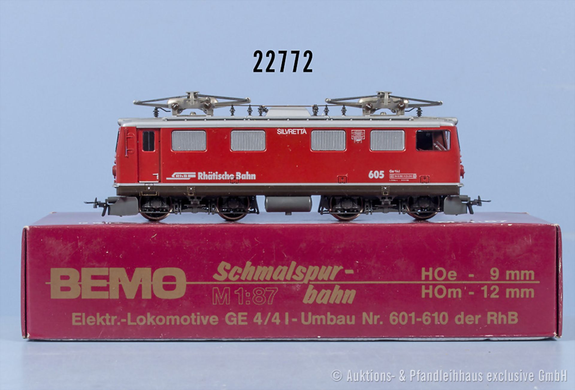 Bemo H0m E-Lok der RHB, BN 605, Aufschrift "Silvretta", ein Fenster lose, Zustand 1-2, ...