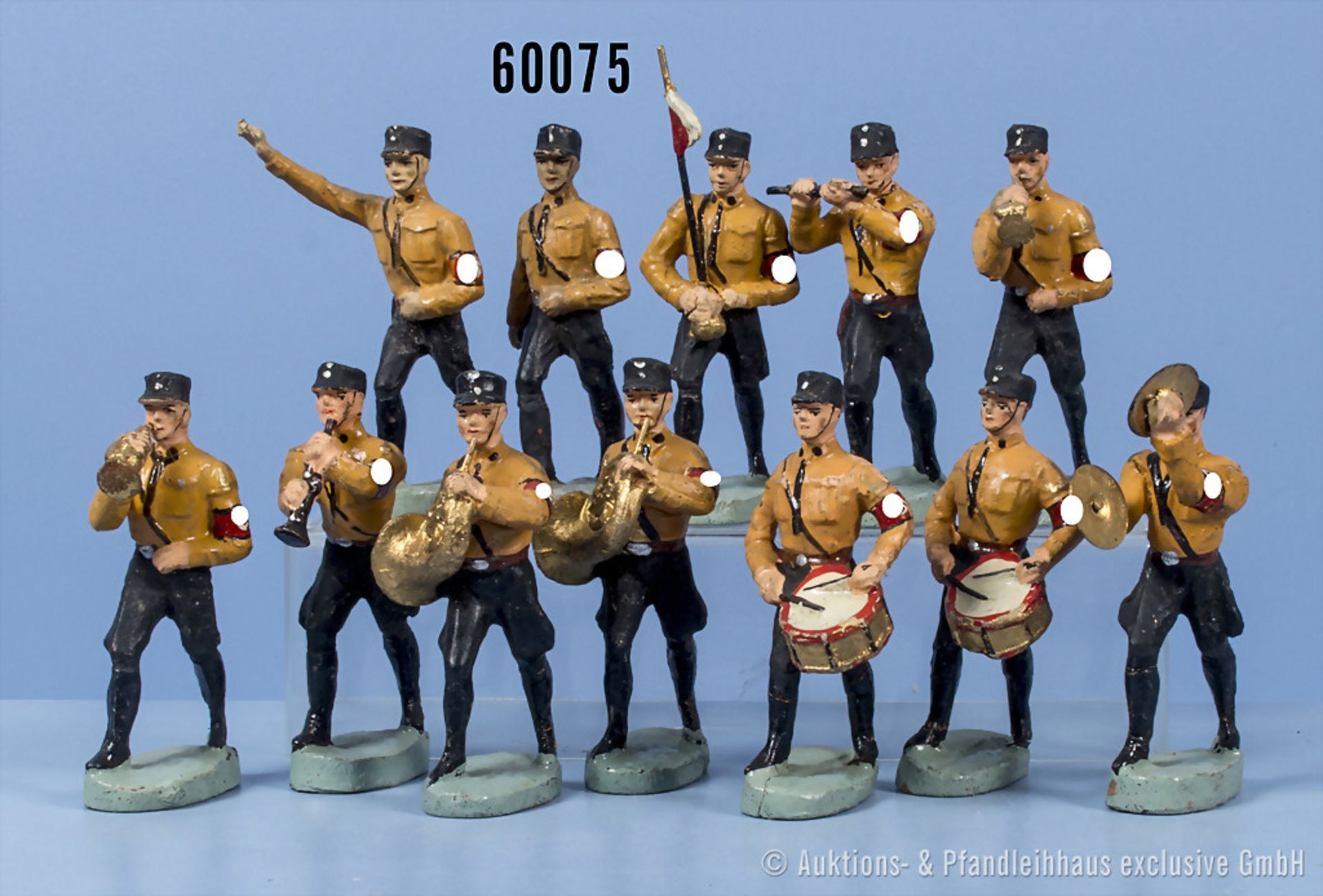 12 Elastolin SS Männer im Marsch überwiegend Musiker, h.M., 7 cm, Z 1-3, VK, siehe ...