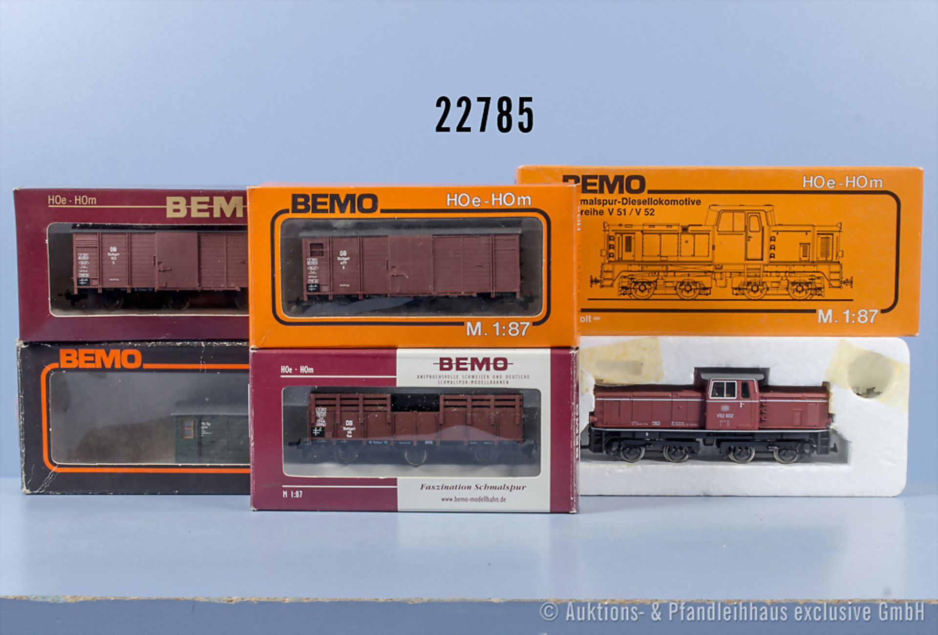 Bemo H0m Güterzug, dabei 1201/1 Diesellok der DB, BN V 52 902, Zurüstteile fehlen, 1 ...