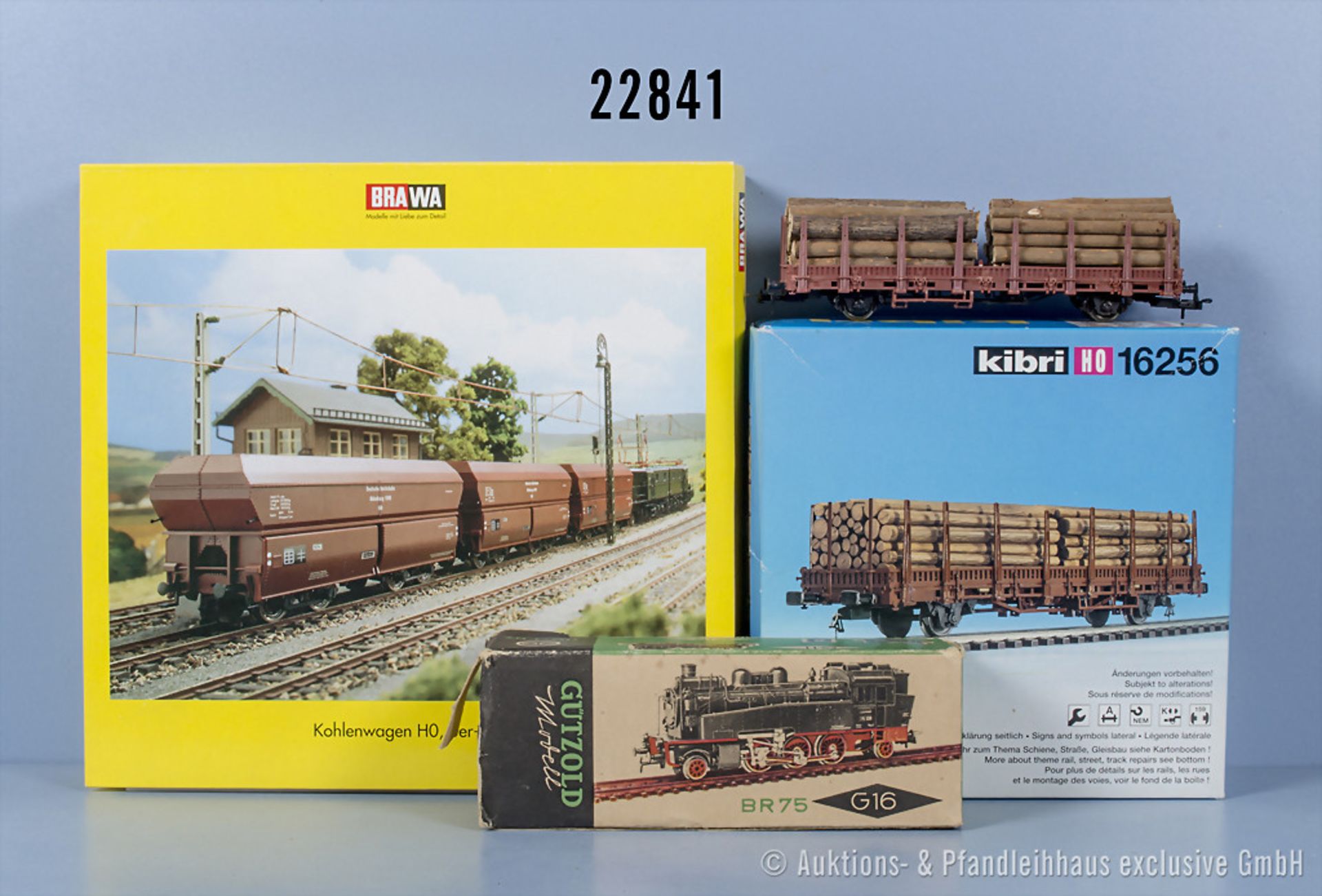 H0 Güterzug, dabei Gützold Tenderlok der DR, BN 64 282, 1 Kibri Rungenwagen und 1 Brawa ...