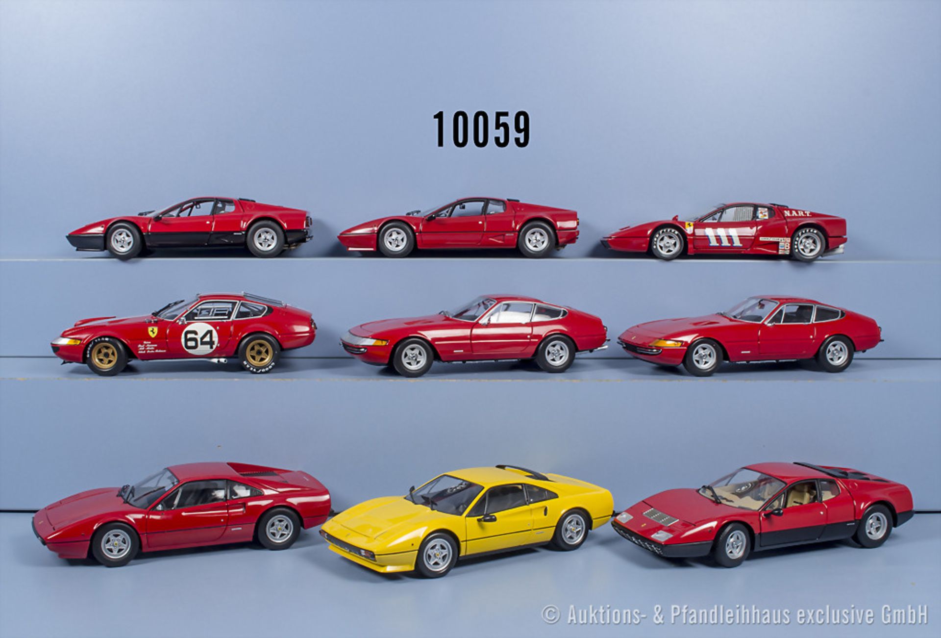 11 Kyosho Ferrari Sportwagen, 308, 365BB, 512 BBi, 365GTB/4, 250 GTO, Metall, M 1:18, Z ...