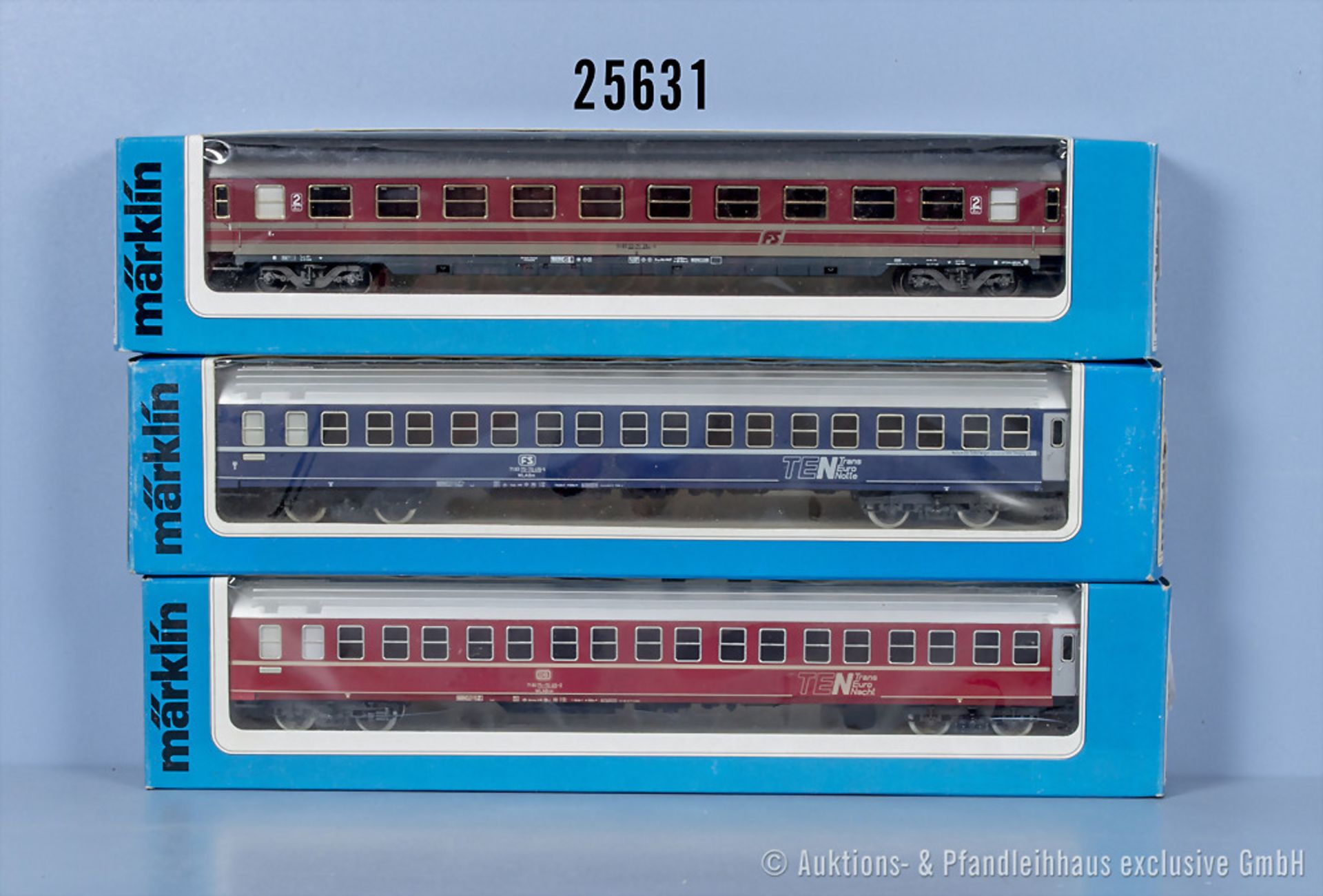 3 Märklin H0 D-Zug-Wagen, dabei 4150, 4152 und 4189, Zustand 1, in ...